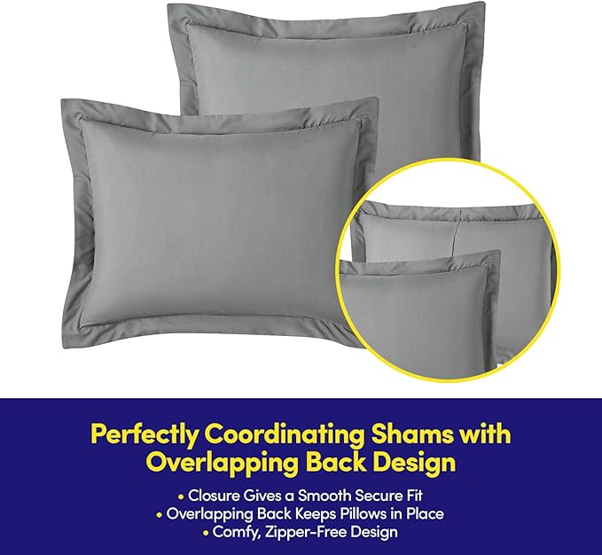 Queen Comforter Set Quilted Stripe Bedding Bundle – Stylish Set with Comforter, Mattress Protector, Sheet Set & Pillow Shams — Sophisticated Striped Design for Home & Guest Rooms, Gray/Silver