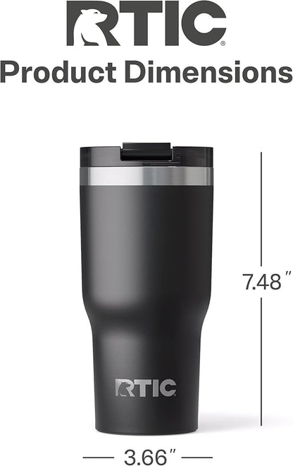 RTIC 20oz Essential Tumbler with Lid, Ceramic Lined, Insulated, Stainless Steel, Metal, Double Wall Vacuum-Insulation, Travel Cup for Iced Coffee, Tea, Hot and Cold Drink, Black