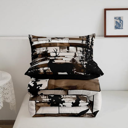 Feelyou Deer Hunting Bedding Set Wild Animal Comforter Set for Kids Boys Girls Rustic Farmhouse Comforter Retro Cabin Quilt Set Bedroom Collection 2Pcs Toddler Size
