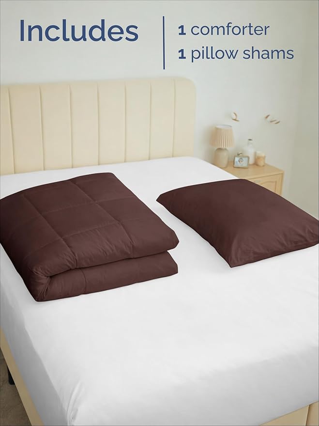 Twin XL Comforter Set - 2 Piece Bed Set for All Seasons - 1 Soft Quilted Comforter with Corner Tabs & 1 Pillow Sham - Comfy, Cozy & Breathable - Premium Down Duvet Insert - Twin XL Size, Brown/Beige