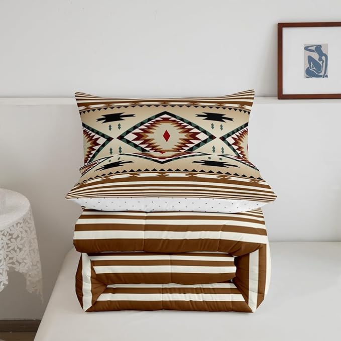Feelyou Rustic Western Bedding Set Twin Size Kids Southwest Native Comforter for Boys Girls Teens Geometric Boho Comforter Set Soft Microfiber West Room Decor