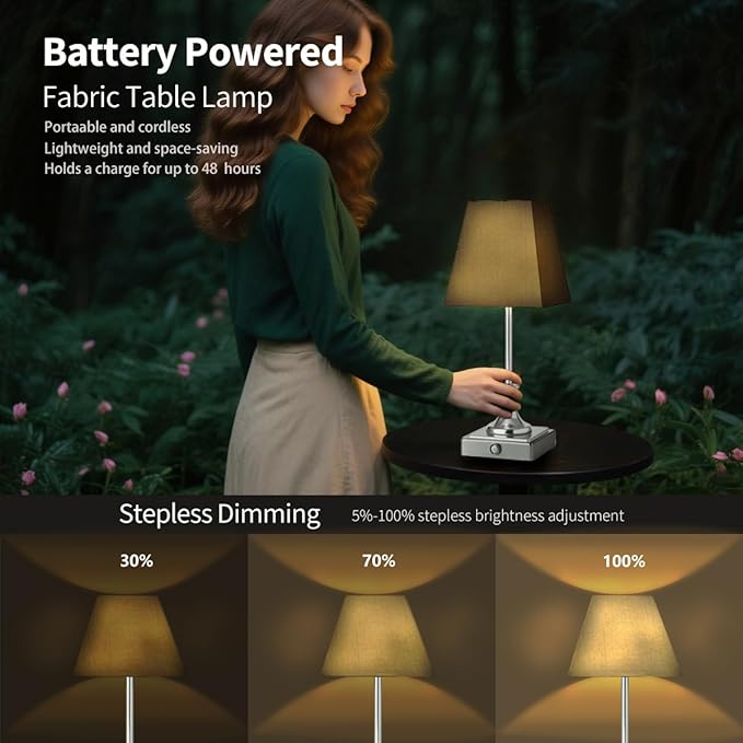 Rechargeable LED Table Lamps with Stepless Touch Control,Light Sliver Cordless Lamp for Living Room&Bedside&Patio&Shower,Small Desk Lamp(6000mAH Battery),2 Pack for Home Decor,Best Gifts for Family