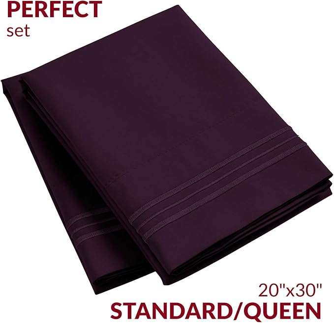 Mellanni Pillow Cases - Luxury, Extra Soft, Cooling Pillow Covers - 2 PC Iconic Collection Pillowcases - Envelope Closure (Standard/Queen 20" x 30", Purple)