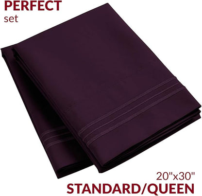Mellanni Pillow Cases - Luxury, Extra Soft, Cooling Pillow Covers - 2 PC Iconic Collection Pillowcases - Envelope Closure (Standard/Queen 20" x 30", Purple)