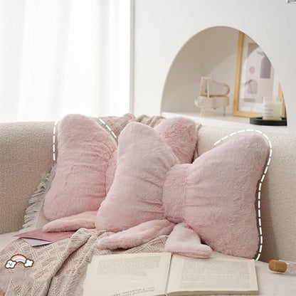 2 Pcs Coquette Bow Throw Pillows Cute Bowknot Plush Pillow Coquette Home Decor Stuffed Decorative Bow Lumbar Pillow for Girls Loft Bed Decor Accessories (Pink+White)