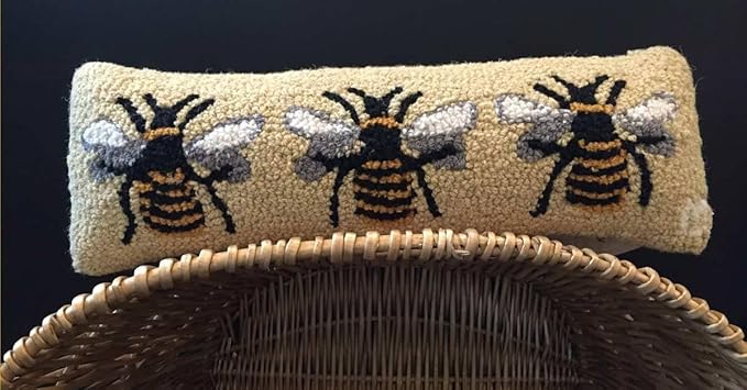 Chandler 4 Corners Artist-Designed Bumblebee Hand-Hooked Wool Decorative Throw Pillow (8 in x 24 in) Farm & Garden Pillow for Couches & Beds - Low Maintenance Nature Queen Bee, Honey Bee Home Décor