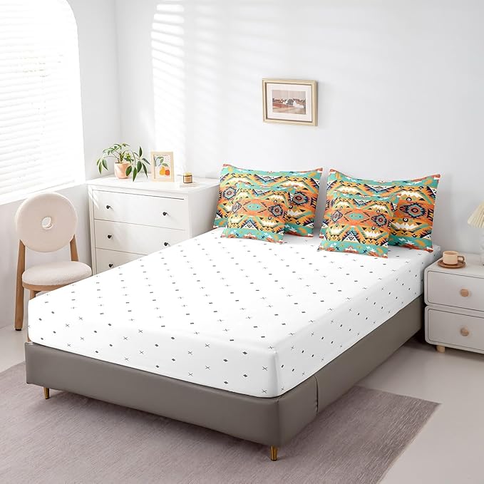 Erosebridal Aztec Bed in a Bag King Size Comforter Set 7 Pieces,Indian Tribe Geometric Bedding Sets Southwestern Native Sheet Set with Comforter