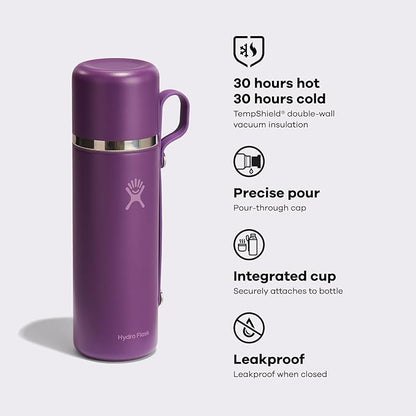 Hydro Flask Hot Flask & Cup – Insulated Stainless Steel, Hot Drink Travel Container for Coffee 28 Oz Beachplum Purple