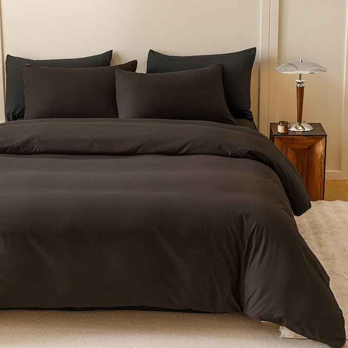 KAREVER Dark Brown Comforter Set California King Size Deep Brown Bedding Set 3 PCs Deep Coffee Color Comforter Set Fluffy Blanket Cal King Size