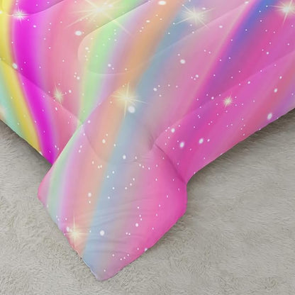 Pink Rainbow Gradient Star Comforter Set Twin Size,Colorful Bedding Set for Boys Girls Teens,Tie Dye Pastel 3 Pieces Duvet Sweet Bedroom Decor