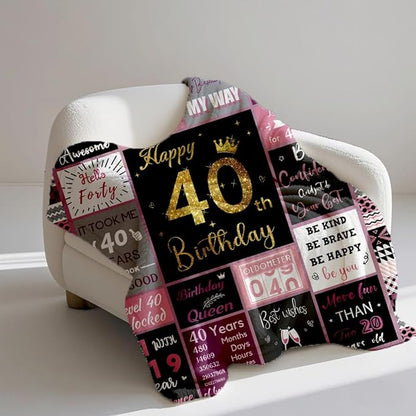 40th Birthday Gifts for Women, 40th Birthday Blanket with Gift Box for Women, Gifts for 40th Birthday, Happy 40 Birthday Gift Ideas for Her, 40th Birthday Gifts Throw Blanket 60"x50"