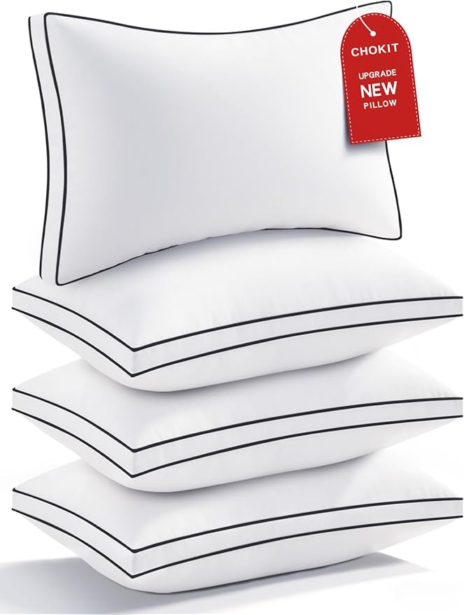 Premium Pillows King Size Set of 4, Fluffy and Supportive 7D Down Alternative Bed Pillows, Luxury Soft Hotel Quality Gusseted Pillow for Side Back Stomach Sleepers, Relief Neck Head and Shoulder Pain
