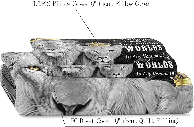 VIVIHOME 2PCS Lion King & Lion Queen Bedding, Twin Duvet Cover, Black Bedding, African Safari Wild Animal Comforter Bedspread Quilt Cover, Bedroom Decor for Couples Gifts, I Choose You, 1 Pillowcase