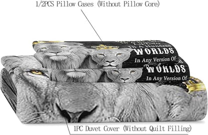 VIVIHOME 3PCS Lion King & Lion Queen Bedding, Duvet Cover Full, Black Bedding, African Safari Wild Animal Comforter Bedspread Quilt Cover, Bedroom Decor for Couples Gifts, I Choose You, 2 Pillowcases