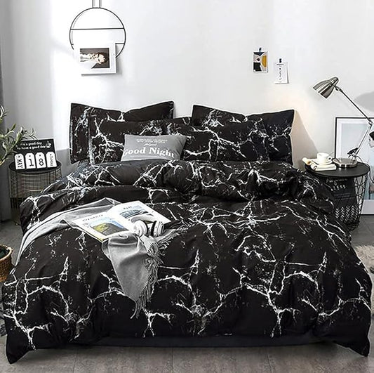 KAREVER Black Comforter Set Boys Black Marble Bedding Set Twin Lightweight Soft Blanket Teen Boy Girls Breathable Black Marble Quilt Set 3 PCs Bed Comforter Set