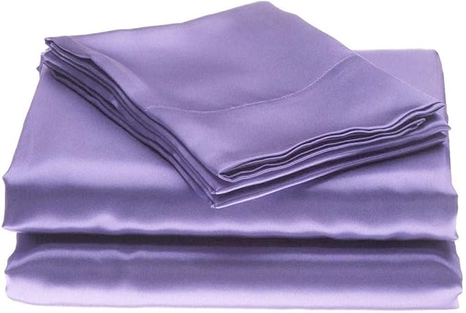 100% Pure Silk Satin Sheet Set 4pcs, Silk Fitted Sheet 15" Deep Pocket Mattress fit,Silk Flat Sheet&Silk Pillowcases Set Cool Soft Silk Sheets|Wrinkle Free Fade Resistant Full XL Lilac