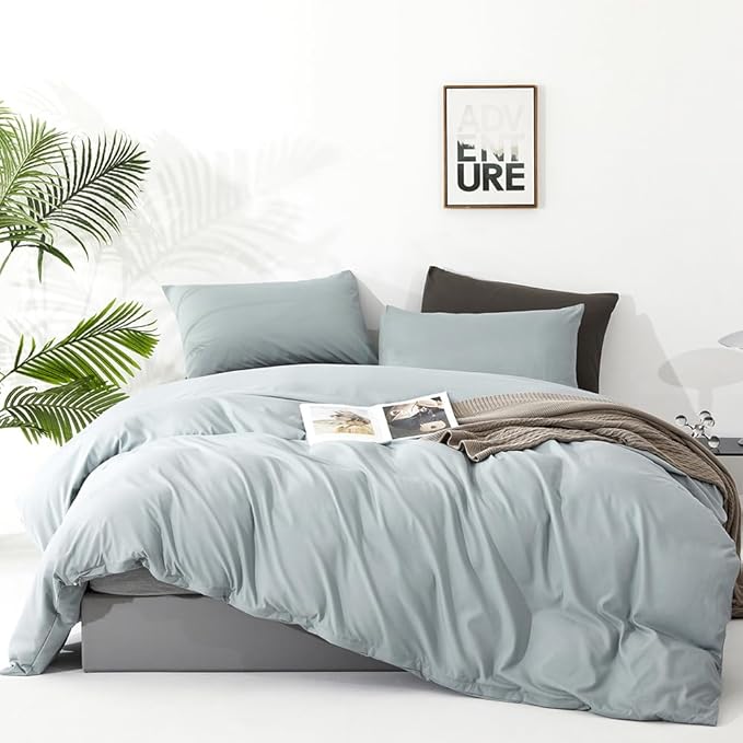 CLOTHKNOW Light Blue Full Size Comforter Sets Blue Bedding Comforter Sets Soft All Season Comforter with 2 Pillow Cases Women Men Bedding