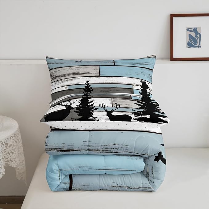 Feelyou Deer Comforter Set for Girls Boys Kids Deer Hunting Bedding Set Room Decorative Western Rustic Forest Animal Print Bedding Set Canbin Deer Brown Duvet Set Twin Size 2Pcs Quilt Set