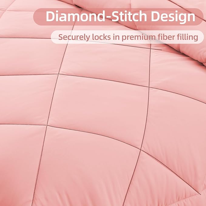 FUANNA 7 Pieces Queen Comforter Set, All Season Bed in a Bag Queen Size, Luxury Soft Bedding Sets with Comforter, Flat Sheet, Fitted Sheet, Pillowcases & Pillow Shams, Pink