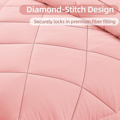 FUANNA 7 Pieces Queen Comforter Set, All Season Bed in a Bag Queen Size, Luxury Soft Bedding Sets with Comforter, Flat Sheet, Fitted Sheet, Pillowcases & Pillow Shams, Pink