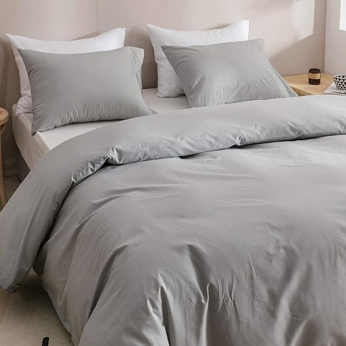 Wellboo Light Grey Comforters Twin Men Boys Silver Gray Bedding Comforter Sets for Women Girls Cotton Plain Grey Cozy Quilts Soft Health Elegant Solid Grey Blankets Soft Durable Japanese Log Style
