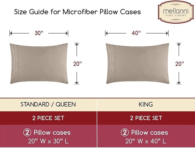 Mellanni Pillow Cases - Luxury, Extra Soft, Cooling Pillow Covers - 2 PC Iconic Collection Pillowcases - Envelope Closure (Standard/Queen 20" x 30", Tan)