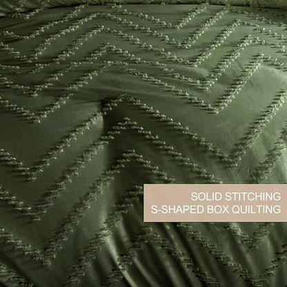 Nanko King Size Comforter Set Dark Green Tufted Boho Soft Shabby Chic Reversible Down Alternative Microfiber Bedding Set, All Season Duvet Bohemia Bed Set Women Men 104 x90 3pcs, Forest Green Jacquard