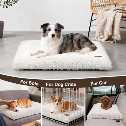 Dog Bed Crate Pad - Rosette Pattern White Velvet Pet Bed Anti-Slip Comfy Kennel Pad for Crates Rosette White XL