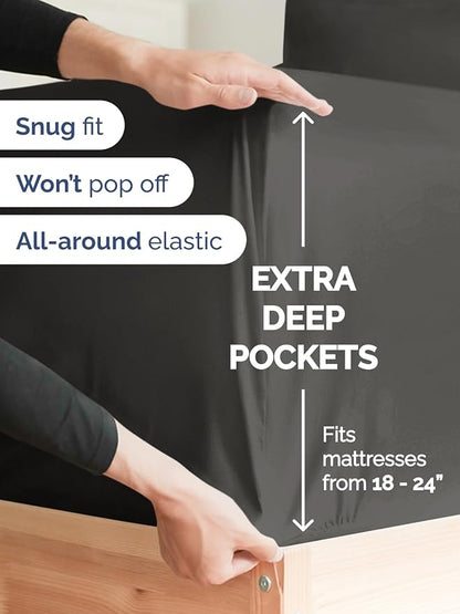 Extra Deep Full Sheet Set - 6 Piece Breathable and Cooling Sheets - Hotel Luxury Bedding for Women, Men, Kids & Teens - Easy & Secure Fit - Soft, Wrinkle Free and Comfy - Extra Deep Pockets - Charcoal