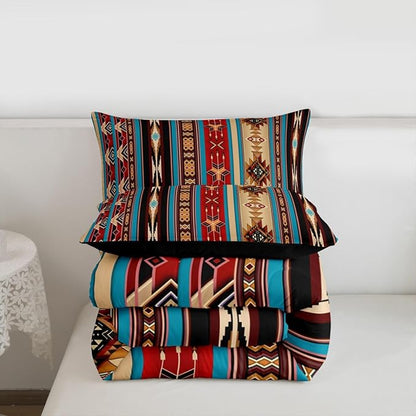 Aztec Bedding Set Ethnic Tribal Arrow Comforter Set,Vintage Southwestern Native Bohemian Quilt Twin,Western Star Duvet Insert Exotic Geometric Diamond Stripes Room Decor,Burnt Sienna Brown