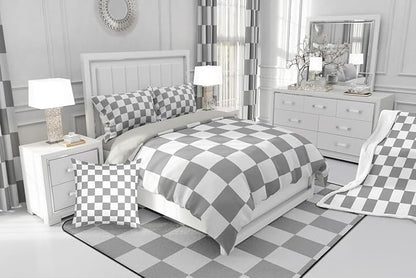 Feelyou Checkered Retro Comforter Set All Season Grey Plaid Bedding Set with 2 Pillow Cases Geometric Vintage Kids King Bedclothes Modern Simple Groovy Aesthetic Bedroom Decor Duvet Quilt