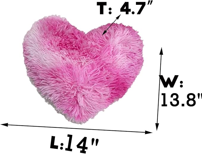MorroMorn Fluffy Heart Throw Pillows, Shaggy Decorative Pillow for Sofa Couch Bed, Cute Room Decor Decorations for Women Girls Kids (Tie-dye Pink)