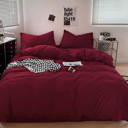 Wellboo Burgundy Comforter Set Queen Size Dark Red Bedding Set Women Girls Claret Wine Quilt Soft Crimson Blanket Quilts Rish Solid Deep Red Comforter Breathable Cozy Bedding for All Seasons