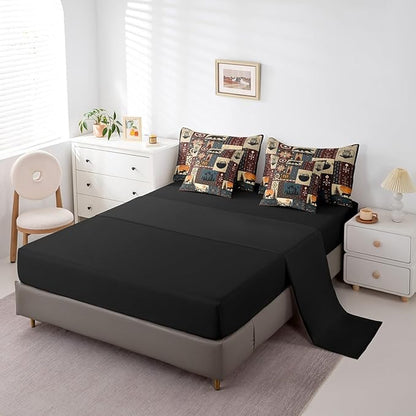 Erosebridal Bohemian Deer 7 Piece Bedding Sets King Bear Wildlife Hunting Theme Comforter Set Cabin Decor Buffalo Plaid Grid Bed in a Bag for Teens Retro Boho Xmas Pine Tree Sheets Geometric Quilt