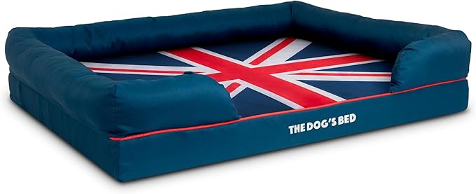 The Dog’s Bed Replacement Outer Cover, Oxford Fabric, Blue with Red Trim & UK Center Flag, XL