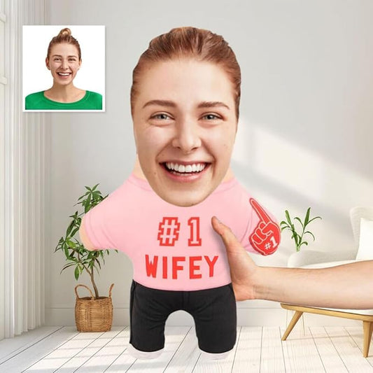 Drawelry Custom Face Photo Pillow, Personalized 3D Portrait Throw Pillow with Funny Cute Design, Birthday Valentine's Gift for Boyfriend Girlfriend Family Friends Couples (#1 Wifey)