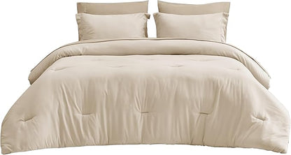 Bedsure Twin Comforter Set - 5 Pieces Light Beige Twin Bedding Set for All Seasons, Boho Contrasting Design Bed in a Bag with Comforter, Sheets, Pillowcase & Sham