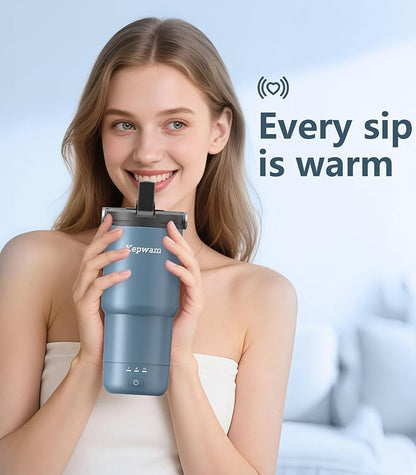 Kepwam T3 Self-Heating Travel Mug 20oz, Temperature-Controlled Coffee Warmer Mug, Smart Travel Coffee Mug Keep Coffee Drinks Hot, Heated Mug Great for Driver Outdoor Fits Car Cup Holders