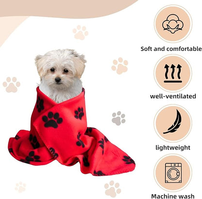 ZYFZCYBL Fleece Throw Blankets Lightweight Warm Soft Cozy Pet-Friendly Bulk Fleece Throw Blanket Solid for Home Bed, Sofa，Office,Gifts, Couch (Pack of 6-50 x 60 inch，Red Black Paw Print)