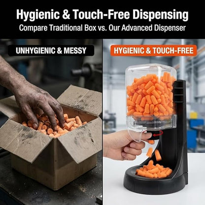 Ear Plugs Dispenser,with 500Pcs Refillable SNR 38dB(NRR 33dB) Noise Foam Earplugs,Wall-Mounted,Hearing Protection for Shooting,Construction Site,Work,Orange