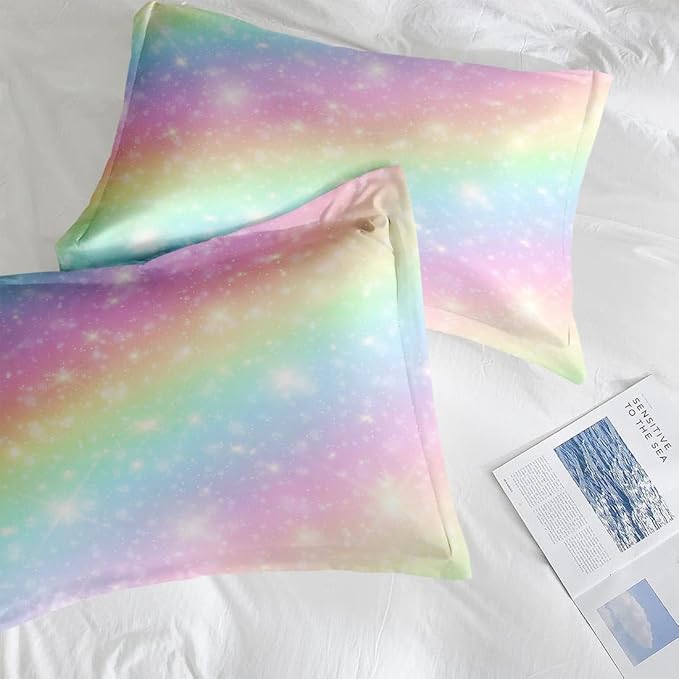 Galaxy Unicorn Rainbow Comforter Set for Girls Kids Toddlers Teens Adults Twin, Princess Pink Purple Bedding Sets Water Washed Microfiber Bedding with 1 Comforter 1 Pillowcase All Season