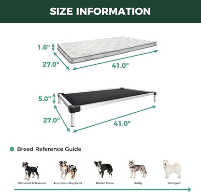 FXW TitanNest Chew-Proof Elevated Dog Bed, Raised Cot for Indoor/Outdoor/Camping Use, Durable & Washable Padded Pet Bed with Exclusive Cover for Medium Dogs, 41.0" L x 27.0" W x 5.0" H, Black