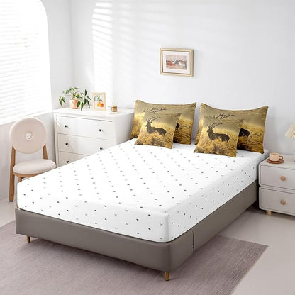 Erosebridal Deer 7 Piece Bed in a Bag Full Size,Deer Antler Comforter Set,Rural Hunting Theme Down Comforter,Rustic Countryside Style Fitted Sheet,Wild Animals Bedding Sets for Bedroom Decor