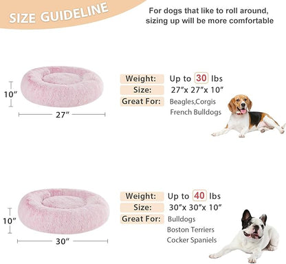 WNPETHOME Calming Dog Bed & Cat Bed Donut, Faux Fur Self-Warming Donut Cuddler, Comfortable Round Plush Pet Beds (27 x 27 x 8 Inch, Light Pink)