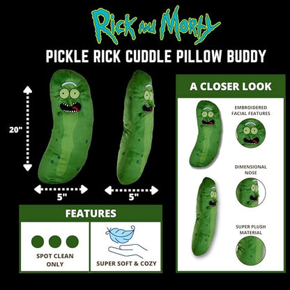 Pickle Rick And Morty Adult Swim Super Soft Plush Cuddle Pillow Buddy, (100% Officially Licensed Product) By Franco Collectibles