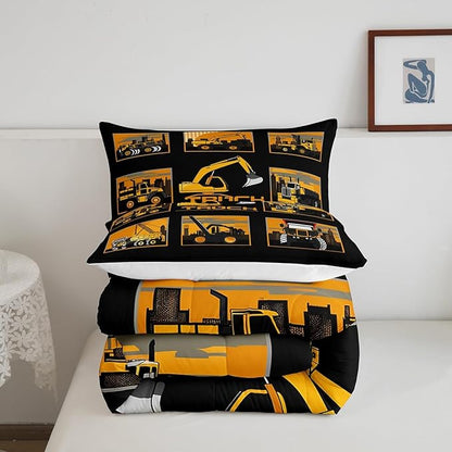 Erosebridal Excavator Comforter Set King Tractor Truck Bedding Set Construction Vehicle Down Comforter for Boys Kids Girls Teens Cartoon Heavy Machinery Car Bedding Sets & Collections, Gray Yellow