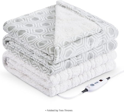 Bearhug Electric Throw Blanket 50" x 60", Reversible Velvet & Sherpa Heated Throw, 6 Heating Levels & 4H Auto Off, Over-Heat Protect, ETL Certification, Machine Washable