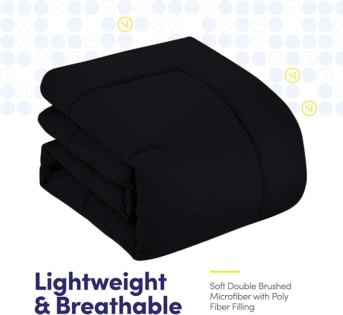 RV Short Queen Comforter Set for RV Camper - Comforter Set with Fitted & Flat Sheet, 4 Pillowcases - Tailored for RV Short Queen Beds - Cozy Essentials for Your RV Bedroom, Black