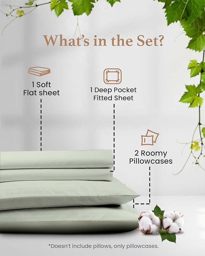 Good Sleep Bedding 600 TC Luxurious Sage RV Sheets - 72 x 75, 100% Egyptian Cotton, 4 Piece Set, Ultra Soft Camping Sheets with 16" Deep Pockets