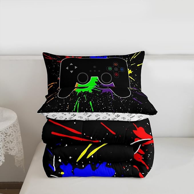 Erosebridal Twin Bedding Set,Gaming Comforter Sets for Boys Gamer Bedding Sets for Boys,Toddler Bedding Gaming Bed Kids Comforter Sets,Watercolor